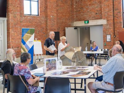 LMW team member Owen Russell addressing the crowd at the community workshop